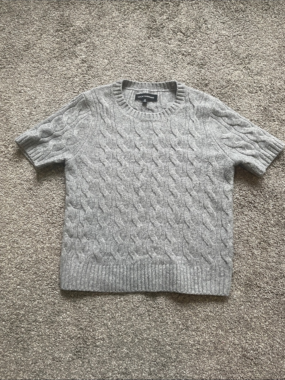 Lucky Brand Gray Cable-Knit Short Sleeve Crewneck Sweater- size XS